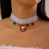 Collar de Encaje Navideño Transfronterizo Europeo y Americano con Bola de Pelo de Colores Diseño Personalizado Collar con Colgante de Papá Noel