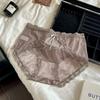 Pantaletas Sexy de Encaje Semitransparente Hueco Estilo Francés para Mujer, Calzones de Cintura Media con Empalme de Satén y Entrepierna de Seda