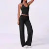 Conjunto de dos piezas falso con estampado de lunares, cuello halter, tirantes en los hombros, realza glúteos y controla abdomen, adecuado para correr al aire libre y fitness, conjunto de dos piezas con pantalones de pierna ancha para mujer