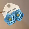 Pendientes de flores de primavera y verano para mujer, con aguja de plata S925, elegantes y femeninos, con pintura en aerosol de metal y cinco hojas.
