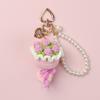Chaveiro de crochê com pingente de flor de lã rosa girassol, acabamento transfronteiriço, chaveiro de mão, presente para professor, buquê