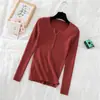 Camisa Elegante de Manga Longa Slim Fit com Botões Estilo Coreano Estilo Desejo Puro para Mulheres Outono Redutora de Idade Gola Meia Aberta Versátil Camada Base de Malha