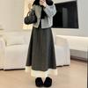 Saia de Lã com Forro de Fleece e Renda Listrada para Mulheres, Nova Saia Evasê Linha A Outono/Inverno 2026, Estilo Étnico, Saia Longa de Lã Petite