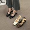 Falda Versátil Zapatos Mary Jane de Suela Blanda con Un Botón 2025 Nuevo Primavera y Verano Ropa Exterior Sandalias de Punta con Tacón Grueso para Mujer
