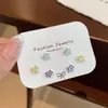 Set de Aretes de Flores Coloridas para Mujer, Aguja de Plata Verano Dulce Corazón Goteo de Aceite Fresco y Compacto Aretes Dopamina Estudiante