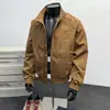 Jaqueta de retalhos desconstruída estilo americano com gola alta para homens, casaco aviador de outono com três proteções, corta-vento estiloso e de corte solto