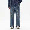 Maple House Roupa Masculina / Jeans Masculino Largo de Corte Reto com Manchas de Tinta, Calça Longa Retro Americana da Moda, Estilo High Street