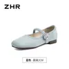 Zapatos Mary Jane Dopamina Zhr para Mujer, Punta Cuadrada Zapatos de Salón Bajos, Zapatos Planos de Salón con Hebilla de Pedrería, Zapatos de Abuela