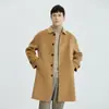 Abrigo de cachemira de doble cara estilo coreano para hombre, de alta gama, con cuello de solapa, corte holgado, hombros caídos, gabardina de lana de longitud media
