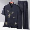 Traje Tang de Seda de Gelo Masculino Fino de Manga Curta Roupa para Homens de Meia-idade e Idosos Camisa para Vovô Estilo Chinês Roupas de Primavera e Verão para Idosos