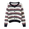 Ropa de Mujer 2026 Verano Nuevo Estilo Europeo y Americano Moda Sencillo Versátil Cardigan de Punto Rayado Suéter en Color de la Foto