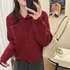 Cárdigan de Punto Casual Rojo Grueso con Cuello de Solapa de Botones Sencillos para Mujer, Ropa Interior Gruesa de Invierno Reductora de Edad, Capa Base