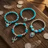 Conjunto de Cuatro Pulseras Bohemias Europeas y Americanas Transfronterizas de Turquesa Multicapa Estilo Étnico Vintage Vaquero Cactus