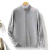 Cardigan Masculino 100% Lã Novo Outono/Inverno Gola Alta Solto Tamanho Grande Cor Sólida Zíper Suéter Roupa Externa Quente