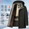 Jaqueta masculina acolchoada de algodão para negócios explosiva preto dourado casaco de inverno com forro de fleece espessado longo casaco acolchoado de algodão jaqueta acolchoada de algodão solta para pai