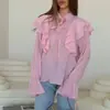 Camisa FCB Estilo Palacio con Cuello Volante para Mujer, Verano 2026 Elegante Holgada con Mangas Campana de Gasa, Nueva