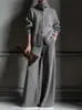 Conjunto de Tricô de 2 Peças Outono e Inverno Novo Europeu e Americano Transfronteiriço Cardigã de Gola Alta Cor Sólida com Manga Longa e Calça de Cintura Alta