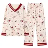 Algodón Puro2026 Pijama Nuevo para Mujer, Manga Larga, Cuello Redondo, Estilo Primavera y Otoño, Ropa de Casa Linda de Dibujos Animados, Se Puede Usar Afuera
