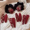 Presilha de cabelo de tecido xadrez vermelho de Ano Novo, presilha lateral para franja com toque de luxo, presilha para cabelo liso, acessório de cabelo
