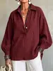 Comercio Exterior Ropa Femenina Europea y Americana Otoño 2026 Nuevo Casual Holgado Top Color Sólido Textura Plisada Cuello en V Camisa de Manga Larga