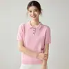 Outono/Inverno Novo Padrão Torcido 35% Caxemira 65% Lã Gola Polo Pulôver Cor Sólida Versátil Manga Curta Moda Malha Manga Curta