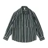 Camisa casual de veludo cotelê color block artística retrô japonesa solta, nova camisa de outono listrada de manga comprida para homens