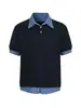 Camiseta de Manga Corta con Empalme Anti-Arrugas de Tacto Hielo de Alta Calidad, Falsa de Dos Piezas, Camisa de Verano con Cuello Polo, Top de Lujo de Gama Alta Serie Miu