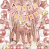Globo de cumpleaños de oro rosa, paquete de lluvia de seda, cortina de puerta de seda de lluvia, borla de oro en polvo, decoración colgante, pancarta de decoración de cumpleaños de oro rosa