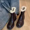 Botas de Neve Retrô com Solado Grosso para Mulheres 2026 Novas Botas Slim de Inverno Sapatos Quentes de Algodão Sapatos Peludos Botas Curtas para Mulheres Baixas