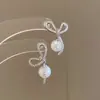 Pendientes de Perla con Forma de Lazo de Circonita Aguja de Plata Pendientes de Entrada Francesa Lujo Retro Pendientes Elegantes Versátiles Sentido de Nicho de Gama Alta
