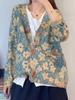 Top de Terciopelo de Visón Estampado Retro Chaqueta para Mujer 2025 Otoño e Invierno Nuevo Estilo Étnico Suéter Cárdigan de Punto para Mujer Transfronterizo
