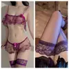 Lingerie Sexy, Pijama Feminino de Renda Três Peças, Conjunto de Renda Transparente, Abertura na Virilha, Não Precisa Tirar, Apaixonante e Extremamente Tentador