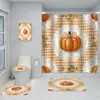 Cortina de ducha con estampado de calabaza blanca retro y hojas de otoño, juego de cuatro piezas, cortina de baño de poliéster transfronteriza para otoño y Acción de Gracias, cortina de ducha