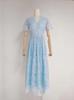 Vestido de estilo princesa con escote en V, manga corta, flores solubles en agua, costuras huecas, cintura ajustada, gran vuelo, novedad de verano 2023