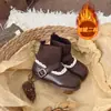 Botas de tornozelo de tricô com retalhos para meninas, novo estilo outono/inverno, doces e estilo princesa, com forro de fleece para aquecimento, adequadas para idades de 3 a 6 anos