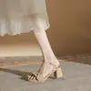 Sandalias de Tacón Grueso de Una Sola Tira Estilo Francés Jinye Cg5502 para Mujer Verano 2024 Nuevo Estilo de Hada Tacones Altos Fruncidos