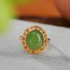 Anillo abierto de plata de ley S925 con diseño de ciervo, chapado en oro, con jaspe hetiano, estilo retro auspicioso y cara de huevo.