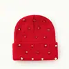 Gorro Punk com Rebites Europeu e Americano, Quente e Espessado para Outono e Inverno, Chapéu Baotou Moderno e Versátil, Gorro de Tricô Macio e Aveludado