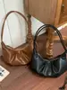 Bolso de hombro cruzado de cuero suave plisado de gran capacidad estilo retro ins coreano, estilo perezoso, casual, versátil, con cierre de cuerno