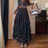 Foto real 2025 primavera e verão novo saia branca de renda feminina saia de gaze linha A doce princesa vestido bolo bufante