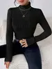 Camiseta de punto de manga larga con cuello alto en V y canalé en las axilas, de alta calidad, para otoño e invierno 2023, venta transfronteriza en Amazon