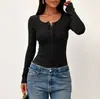 Otoño Invierno 2026 Amazon Wish Nueva Ropa de Mujer Transfronteriza Europea y Americana Camiseta de Manga Larga Color Sólido Botón Temperamento Top Mujer