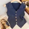 Chaleco de Punto Estilo Coreano Chaleco Fino para Mujer Verano 2024 Chaleco Exterior Chaleco Cárdigan Solapa Sin Mangas Top