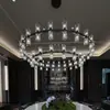 Lustre circular de cristal pós-moderno para suítes de hotel, restaurantes, salas de jantar privativas e projetos de catering, luminária de dupla camada