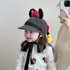 Gorro para Niña Otoño e Invierno Lindo Lazo de Minnie Gorra con Visera para Bebé Gorro de Lana Caliente para Niñas