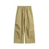 Calça Cargo Plaid Elástica na Cintura com Pregas Estilo Retrô Americano Design Unissex com Efeito Drapeado Perna Larga Calça Casual