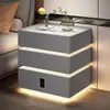 Mesa de Cabeceira Suspensa Inteligente Moderna Simples Creme Madeira Maciça Carregamento Sem Fio Fechadura por Senha Armário de Cabeceira Casa Luz Luxo