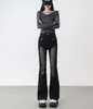 Estilo Nuevo de Principios de Otoño Jeans Acampanados de Cintura Alta Color Gris Cemento para Mujer, Adelgazantes y Elásticos, Ajustados y de Longitud Completa, Pantalones Retro de Microcampana