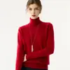 Capa base de punto de cachemira de moda color liso manga larga cuello alto cálida suave estilo coreano para mujer otoño e invierno temperamento casual
