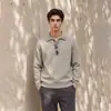 También Parada 2026 Otoño Suéter de Punto con Cuello Polo para Hombre Holgado Simple Color Sólido Manga Larga Capa Base